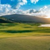 A sunny day view of a hole at Grand Elk Golf Course.