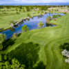 Aerial view of the 18th hole at Aurora Hills Golf Course.