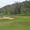 A view of the 4th green with bunkers on the left at Eagle Ranch Golf Club