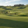 A view of green #10 with clubhouse in background at Fossil Trace Golf Club